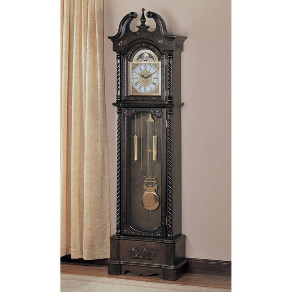 Aesthetically Charmed Wooden Grandfather Clock, Brown-Floor and Grandfather Clocks-Brown-Wood-JadeMoghul Inc.