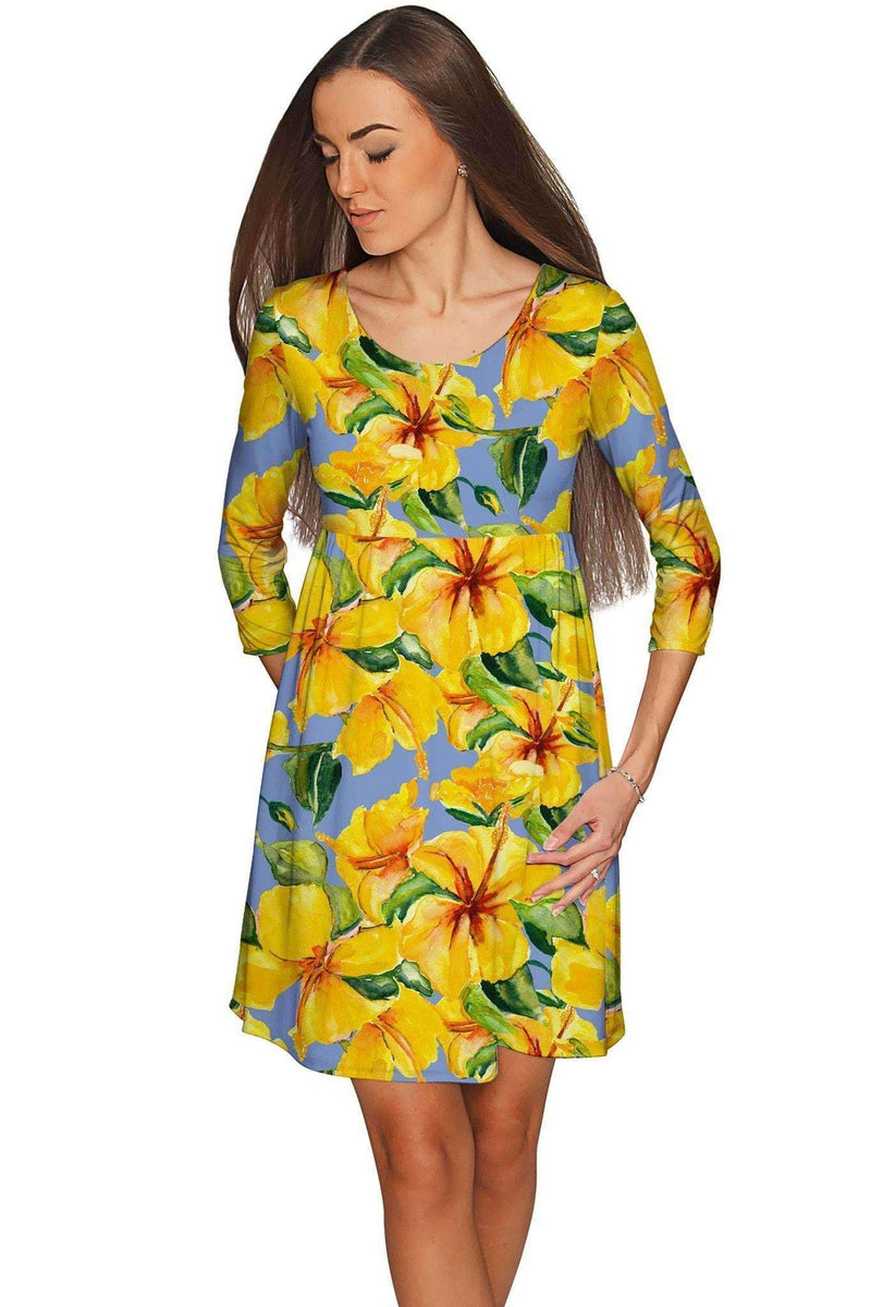 After the Rain Gloria Empire Waist Yellow Floral Dress - Women-After the Rain-XS-Yellow/Blue/Grey-JadeMoghul Inc.