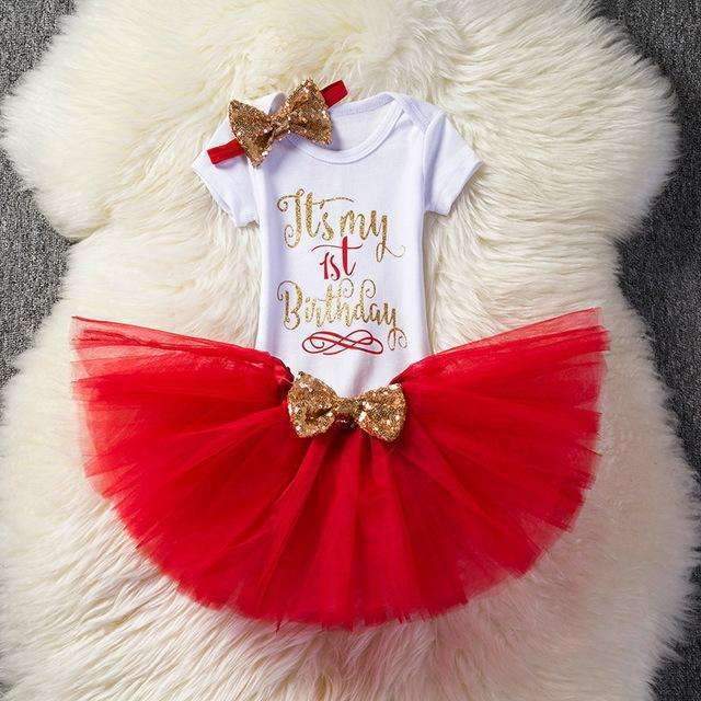 Ai Meng Baby Girl Clothes 1st Birthday Cake Smash Outfits Infant Clothing Sets Romper+Tutu Skirt+Flower Cap Newborn Baby Suits-As Photo 1-JadeMoghul Inc.