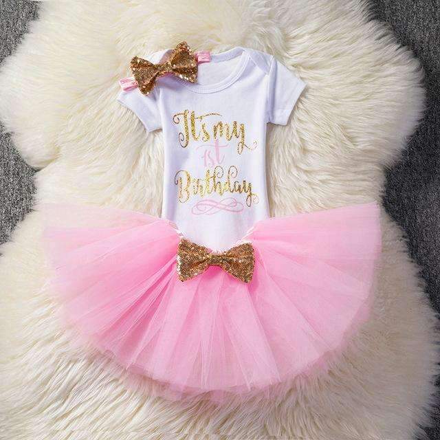 Ai Meng Baby Girl Clothes 1st Birthday Cake Smash Outfits Infant Clothing Sets Romper+Tutu Skirt+Flower Cap Newborn Baby Suits-As Photo-JadeMoghul Inc.