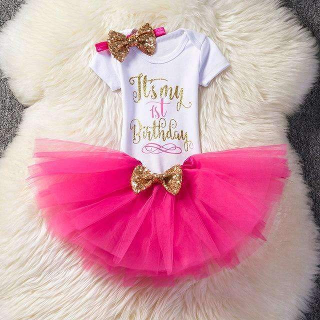 Ai Meng Baby Girl Clothes 1st Birthday Cake Smash Outfits Infant Clothing Sets Romper+Tutu Skirt+Flower Cap Newborn Baby Suits-As Photo 2-JadeMoghul Inc.