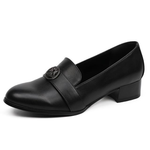 AIMEIGAO Medium Heels Classic Shoes Women Pumps PU Leather Square Heel Shoes Black Thick Heels Spring Autumn Women Shoes-Black-5.5-JadeMoghul Inc.