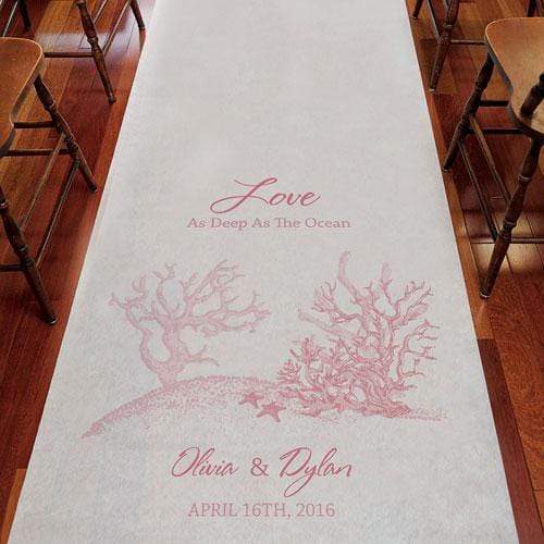 Aisle Runners Reef Coral Personalized Aisle Runner White With Hearts Berry (Pack of 1) Weddingstar