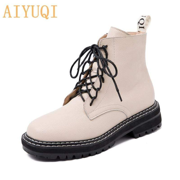 AIYUQI Boots Female women shoes Ankle 2020 Autumn British Wind Genuine Leather Thick With Short Boots Motorcycle Martin shoes AExp