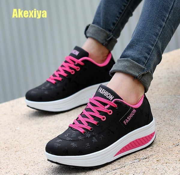 Akexiya Fashion Women Height Increasing Summer Breathable Waterproof Wedges Sneakers Platform Shoes Woman Pu Leather Casual Shoe-836 Black-6-JadeMoghul Inc.