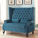 Alcacer Romantic Mid-Century Style Love Seat, Teal-Loveseats-Teal-Fabric Solid Wood & Others-JadeMoghul Inc.