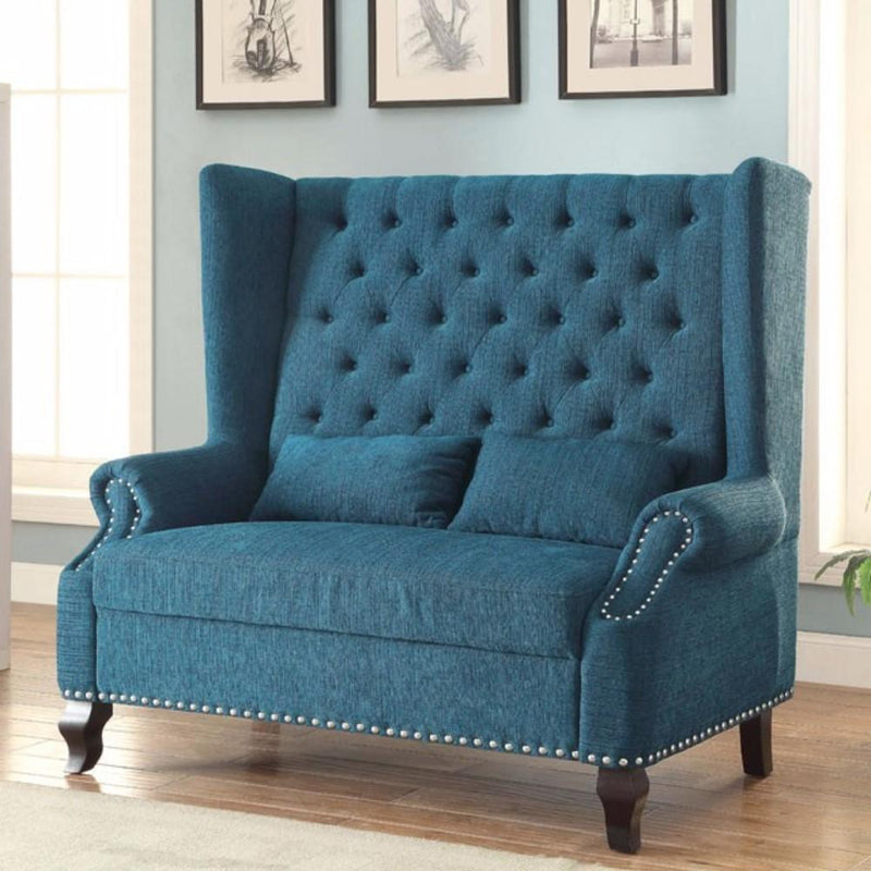 Alcacer Romantic Mid-Century Style Love Seat, Teal-Loveseats-Teal-Fabric Solid Wood & Others-JadeMoghul Inc.