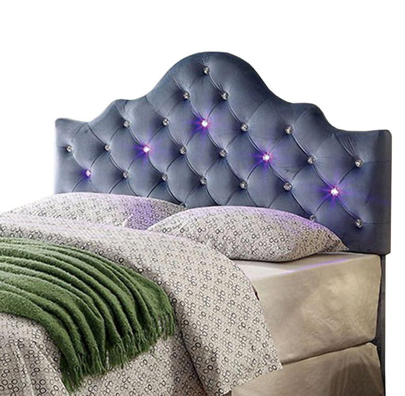 Aldebaran Contemporary King Headboard, Blue-Headboards-Blue-Fabric wood-JadeMoghul Inc.