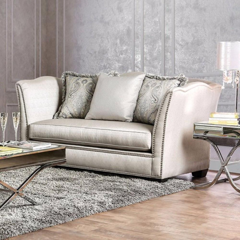 Alessandra Silver Finish Love Seat-Loveseats-Silver Finish-Polyester-JadeMoghul Inc.