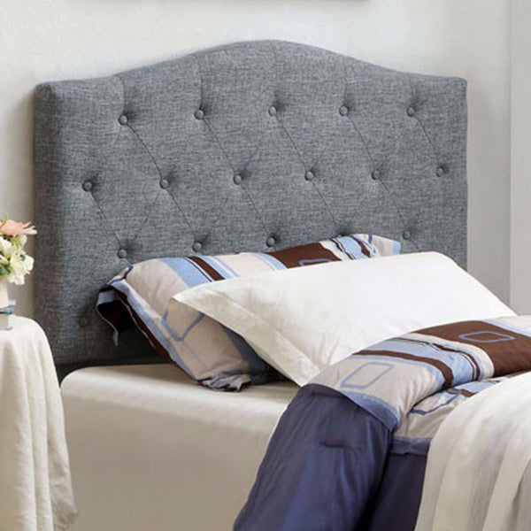 Alipaz Contemporary Twin Size Headboard, Gray-Headboards-Gray-Linen-like Fabric Solid Wood & Others-JadeMoghul Inc.