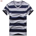 Alishebuy 2017 Male V-neck T-shirt Men's Short Sleeve Tshirt Man Cotton Striped T Shirts Mens Clothing Multi Size-10-L-JadeMoghul Inc.