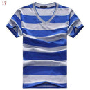 Alishebuy 2017 Male V-neck T-shirt Men's Short Sleeve Tshirt Man Cotton Striped T Shirts Mens Clothing Multi Size-17-L-JadeMoghul Inc.