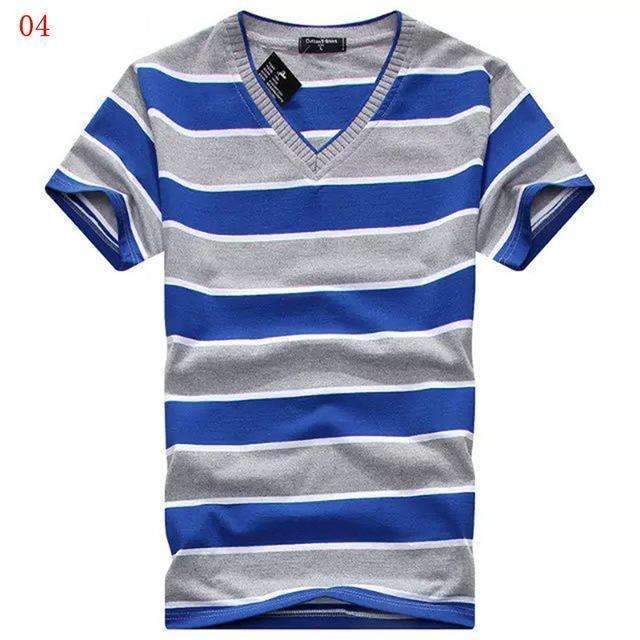 Alishebuy 2017 Male V-neck T-shirt Men's Short Sleeve Tshirt Man Cotton Striped T Shirts Mens Clothing Multi Size-4-L-JadeMoghul Inc.