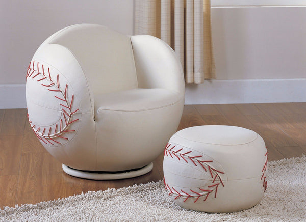 All Star 2 Piece Pack Chair & Ottoman, Baseball: White-Living Room Furniture Sets-White-PU Wood Ply Sponge Foam Density 0-JadeMoghul Inc.