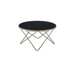 Alluring Coffee Table, Black Glass & Gold-Coffee Tables-Black Glass & Gold-Glass Metal Tube-JadeMoghul Inc.