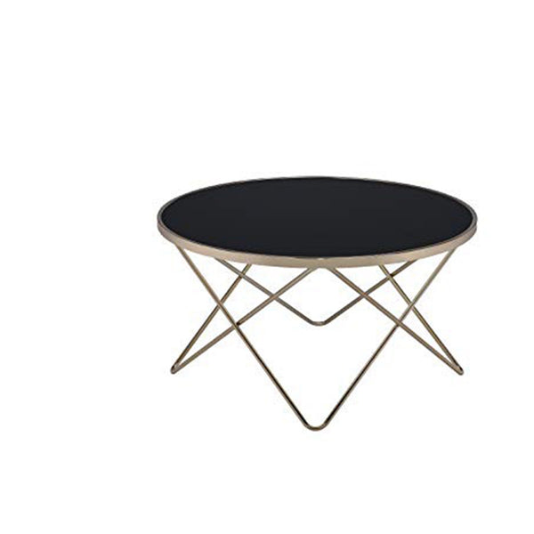 Alluring Coffee Table, Black Glass & Gold-Coffee Tables-Black Glass & Gold-Glass Metal Tube-JadeMoghul Inc.