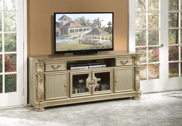 Alluring TV Stand, Gold Patina & Bone-Entertainment Centers and Tv Stands-Gold-Poplar Wood Basswood Veneer MDF-JadeMoghul Inc.