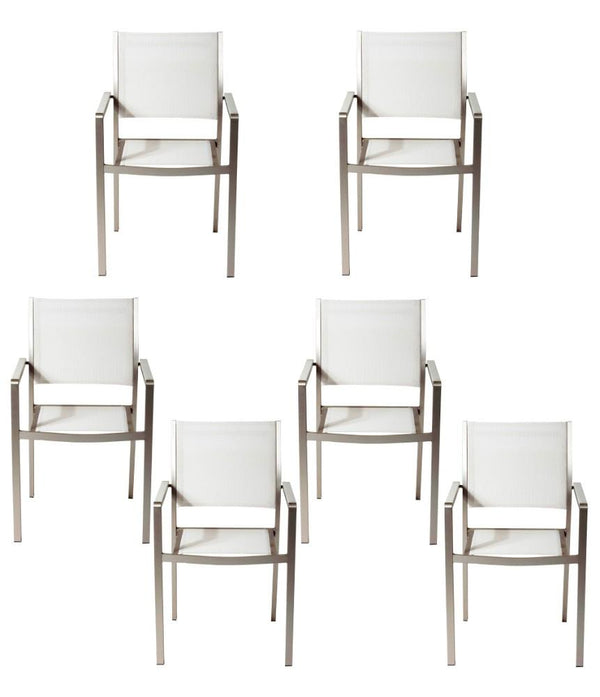 Aluminium Frame Dining Chair Set of 6 White-Dining Chairs-White-Aluminium Textilene and polyster-JadeMoghul Inc.