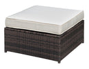 Aluminium Frame Faux Polyester Upholstered Square Ottoman, Brown and White-Ottoman-Brown And White-Aluminium Faux Polyester and Wicker Wood-JadeMoghul Inc.