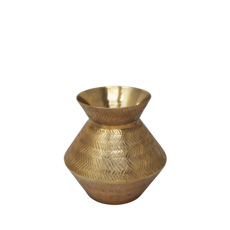Aluminium Vase with Textured Details, Small, Gold-Vases-Gold-Aluminium-JadeMoghul Inc.