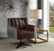 Aluminum Frame Leatherette Swivel Office Chair with Channel Tufting, Brown and Silver-Office Chairs-Brown and Silver-Aluminum, Metal, Faux Leather, Engineered Wood-JadeMoghul Inc.