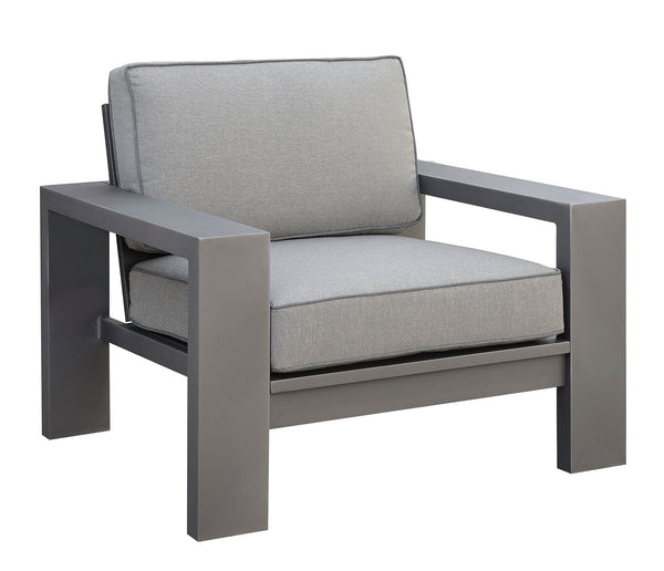 Aluminum Frame Patio Arm Chair With Padded Fabric Seating, Gray, Set of two-Patio Furniture-Gray-Aluminum Frame & Fabric-JadeMoghul Inc.