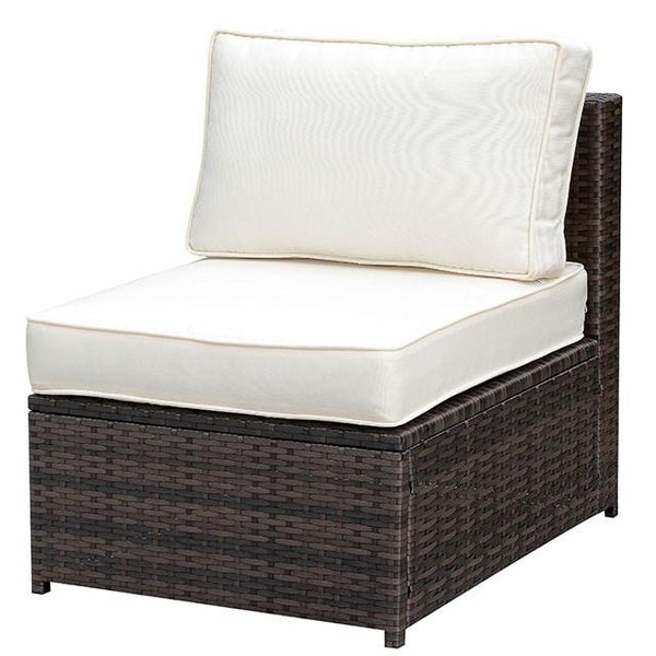 Aluminum Frame Patio Side Chair With Cushioned Seating, Ivory & Espresso Brown-Patio Furniture-Ivory & Brown-Aluminum Frame & Fabric-JadeMoghul Inc.