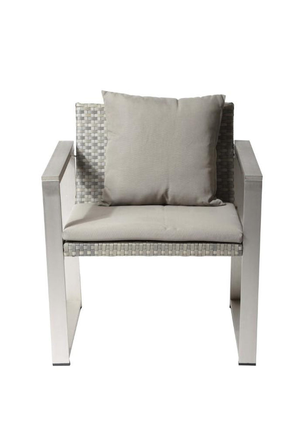 Aluminum Upholstered Cushioned Chair with Rattan, Gray/Taupe-Office Chairs-GRAY/TAUPE-Anodized Aluminum Rattan And Polyresin-JadeMoghul Inc.