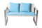 Aluminum Upholstered Cushioned Sofa with Rattan, White/Turquoise-Sofas-WHITE/TURQUOISE-Anodized Aluminum Rattan And Polyresin-JadeMoghul Inc.