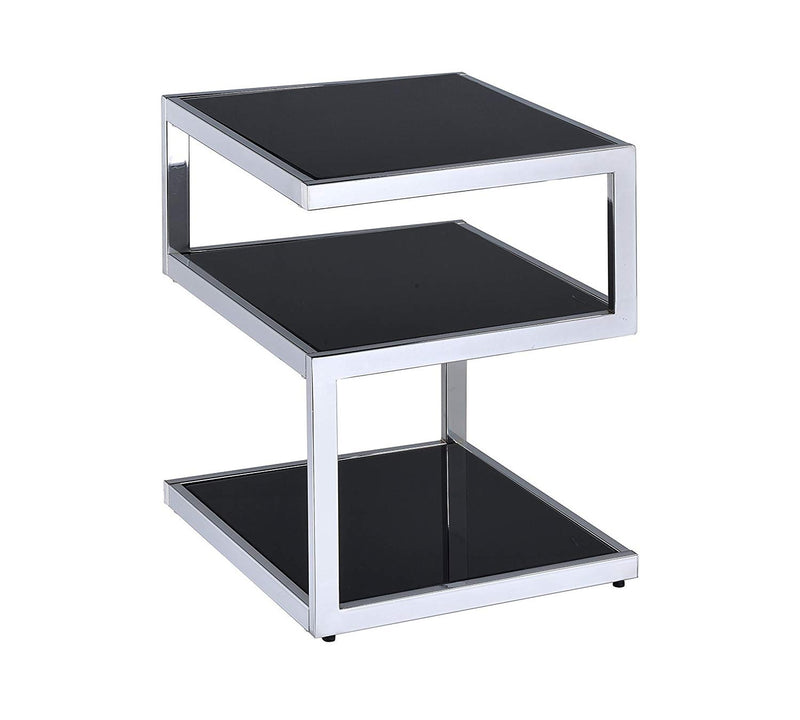 Alyea End Table, Black Glass & Chrome-Side Tables and End Tables-Black Glass & Chrome-Glass Metal Tube-JadeMoghul Inc.