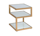 Alyea End Table, Frosted Glass & Champagne-Side Tables and End Tables-Glass & Gold-Glass Metal Tube-JadeMoghul Inc.