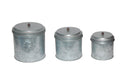 AMC0015 Galvanized Metal Lidded Canister With Ball Knob, Set of Three, Gray-Canisters-Gray-Galvanized Metal Sheet-JadeMoghul Inc.