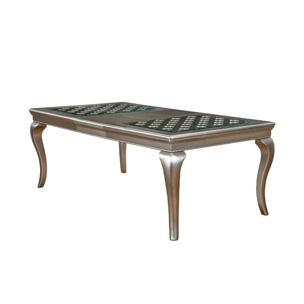Amina Contemporary Style Elegant Dining Table, Silver-Dining Tables-Silver-Solid Wood/Wood Veneer-JadeMoghul Inc.