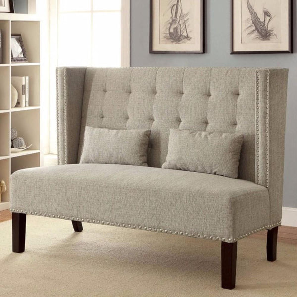 Amora Romantic Mid-Century Style Love Seat, Beige-Loveseats-Beige-Fabric Solid Wood & Others-JadeMoghul Inc.