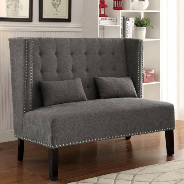 Amora Traditional Style Mid-Century Comfy Love Seat, Gray-Loveseats-Gray-Fabric Solid Wood & Others-JadeMoghul Inc.