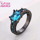 AMORUI Fashion Wedding Hollow Rings for Women Vintage Blue CZ Stone Ring Bague Femme Black Gold Color Engagement Ring Anillos-10-Blue-Black Gun Plated-JadeMoghul Inc.