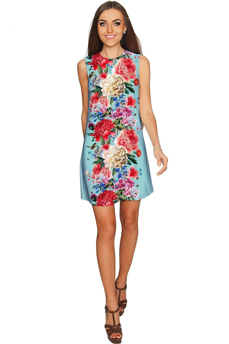 Amour Adele Blue Vintage Floral Shift Party Dress - Women-Amour-XS-Blue/Red-JadeMoghul Inc.