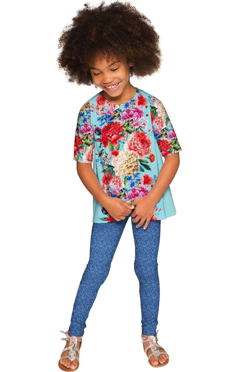 Amour Sophia Floral Print Designer Sleeved Dressy Top - Girls-Amour-18M/2-Blue/Red-JadeMoghul Inc.