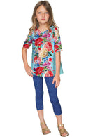 Amour Sophia Floral Print Designer Sleeved Dressy Top - Girls-Amour-18M/2-Blue/Red-JadeMoghul Inc.