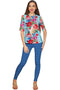 Amour Sophia Floral Print Elbow Sleeve Dressy Top - Women-Amour-XS-Blue/Red-JadeMoghul Inc.