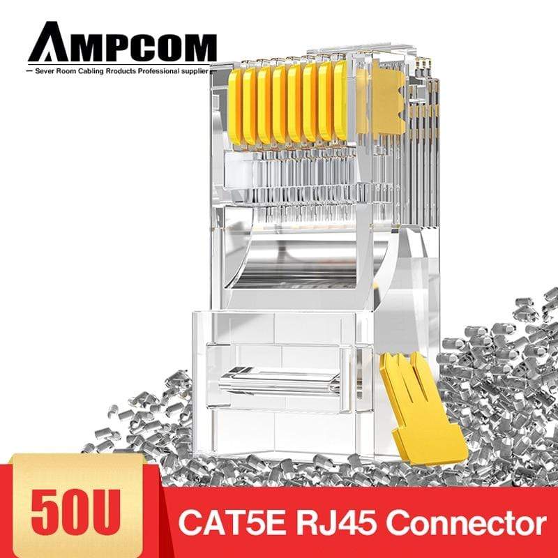AMPCOM CAT5e RJ45 Connector 8P8C Modular Ethernet Cable RJ 45 Ends Ethernet Cable Crimp Connectors UTP Network Plug AExp