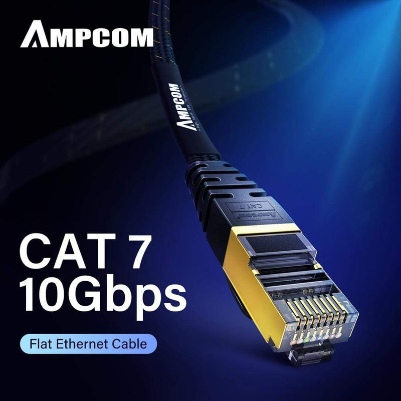 AMPCOM Ethernet Cable RJ45 Cat7 Lan Cable STP RJ 45 Flat Network Cable Patch Cord for Modem, Router, TV, Patch Panel, PC, Laptop AExp