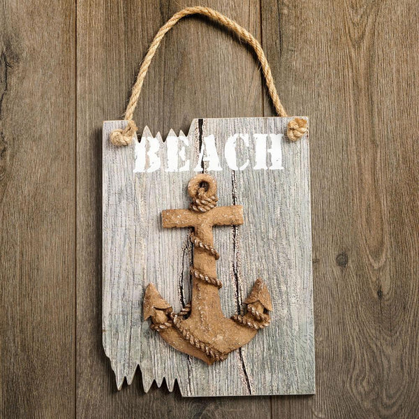Anchor Plaque - word BEACH in white - driftwood edge-Personalized Gifts for Women-JadeMoghul Inc.