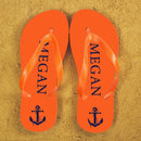 Anchor style Personalised Flip Flops in Orange and Blue