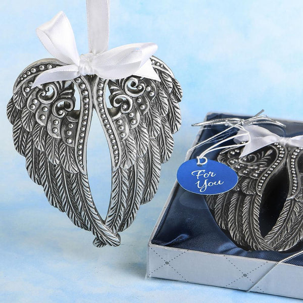 Angel themed ornament / Silver angel wings design ornament with a pewter finish-Bridal Shower Decorations-JadeMoghul Inc.