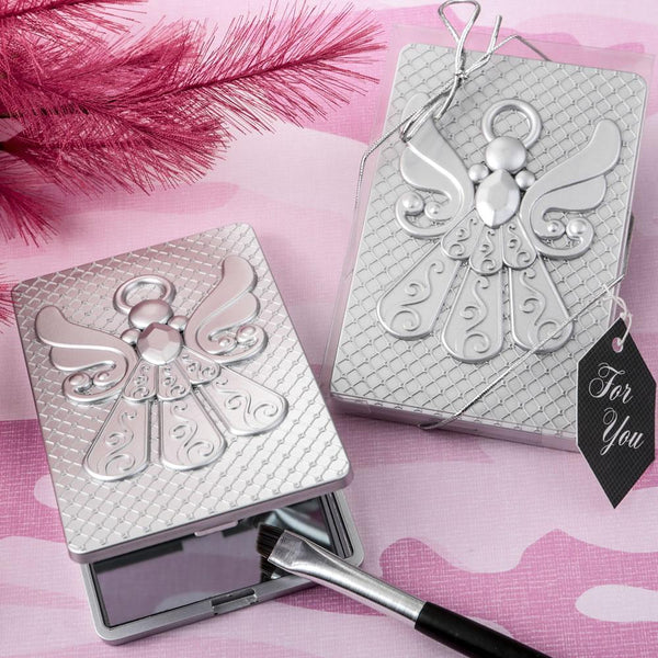 Angel themed silver compact mirror-Bridal Shower Decorations-JadeMoghul Inc.