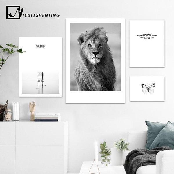 Animal Lion Black White Canvas Poster Nordic Style Sea Forest Landscape Wall Art Print Picture for Living-13x18cm No Frame-Picture 19-JadeMoghul Inc.