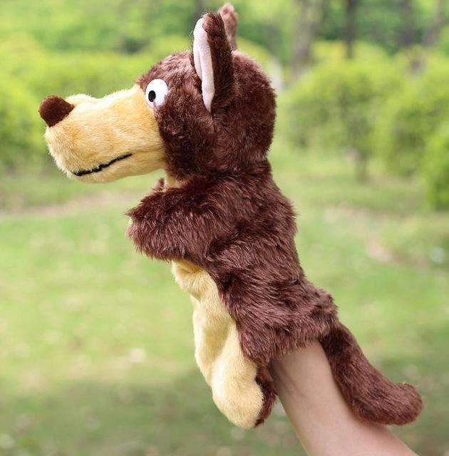 Animal Plush Hand Puppet Doll Toys Pig Cat Owl Monkey Dog Rabbit Shark Bear Puppet Kids Soft Kukla Toys Marionnette-Brown Wolf-25cm to 30cm-JadeMoghul Inc.