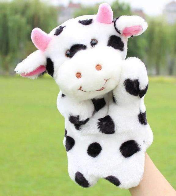 Animal Plush Hand Puppet Doll Toys Pig Cat Owl Monkey Dog Rabbit Shark Bear Puppet Kids Soft Kukla Toys Marionnette-Cow A-25cm to 30cm-JadeMoghul Inc.