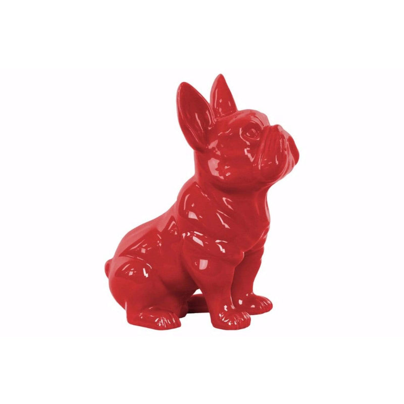 Animal Statue Sitting French Bulldog Figurine with Pricked Ears - Red - Benzara Benzara